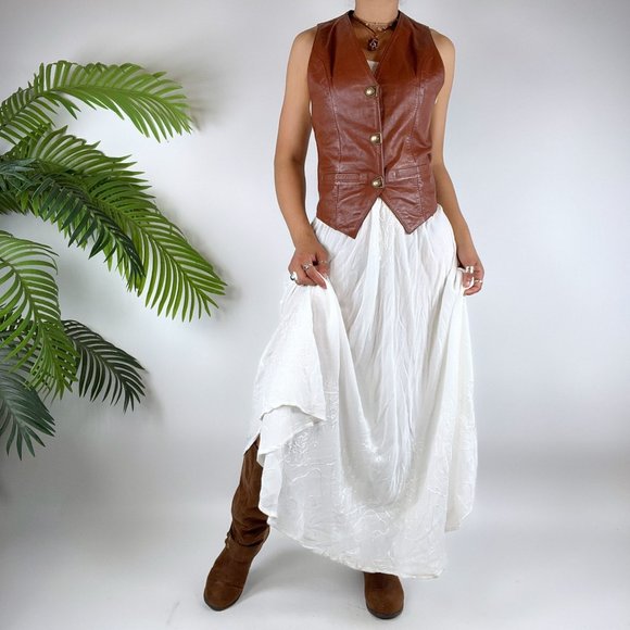 S.R. Fashion Dresses & Skirts - Vintage Y2K White Floral Boho Flowy Sleeveless Maxi Hippie Dress / Size: One